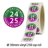 Keuringsstickers op rol rond met jaartal 2024-2025 Keuringsstickers op rol rond met jaartal 2024-2025