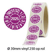 keuringsstickers op rol rond met jaartal 2025