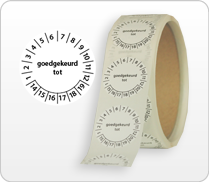 Keuringsstickers op rol met centraal tekst Goedgekeurd tot zwart/wit Keuringsstickers op rol met centraal tekst Goedgekeurd tot zwart/wit