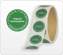 Keuringsstickers op rol met centraal tekst Volgende keuringsdatum groen Keuringsstickers op rol met centraal tekst Volgende keuringsdatum groen
