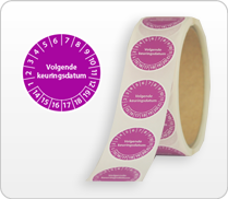 Keuringsstickers op rol met centraal tekst Volgende keuringsdatum paars Keuringsstickers op rol met centraal tekst Volgende keuringsdatum paars