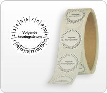 Keuringsstickers op rol met centraal tekst Volgende keuringsdatum zwart/wit Keuringsstickers op rol met centraal tekst Volgende keuringsdatum zwart/wit