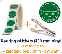 Gekeurd volgens NEN3140 tot - rond 30mm pakketten op rol groen
