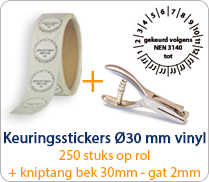 Gekeurd volgens NEN3140 tot - rond 30mm pakketten op rol zwart wit