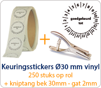 Goedgekeurd tot - rond 30mm pakketten op rol zwart wit