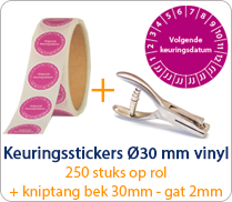 Volgende keuringsdatum - rond 30mm pakketten op rol paars