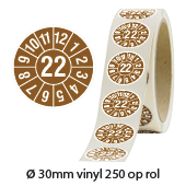 keuringsstickers rond IMO jaartal 22 bruin