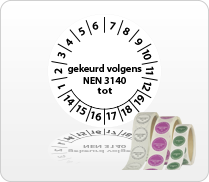 Keuringsstickers op rol met centraal tekst Gekeurd volgens NEN3140 tot
