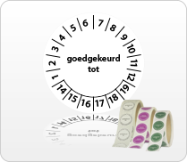 Keuringsstickers op rol met centraal tekst Goedgekeurd tot