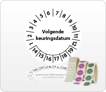 Keuringsstickers op rol met centraal tekst Volgende keuringsdatum