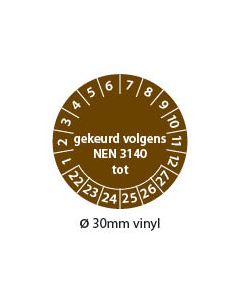 Keuringstickers-gekeurd-volgens-nen3140-tot-bruin-30mm-vinyl-rond