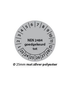Keuringstickers-nen2484-zwart-wit-25mm-mat-zilver-polyester-rond