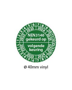 Keuringsticker-NEN3140-Gekeurd-op-volgende-keuring-zwart-wit-40mm-vinyl-rond