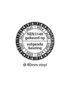 Keuringsticker-NEN3140-Gekeurd-op-volgende-keuring-zwart-wit-40mm-vinyl-rond