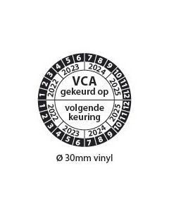Keuringsticker-VCA-gekeurd-op-volgende-keuring-zwart-wit-30mm-vinyl-rond
