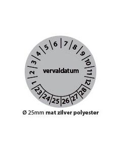 Keuringstickers-vervaldatum-zwart-wit-25mm-mat-zilver-polyester-rond
