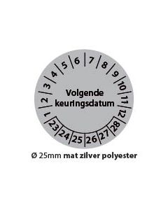 Keuringstickers-volgende-keuringsdatum-zwart-wit-25mm-mat-zilver-polyester-rond