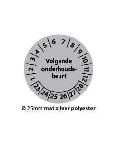 Keuringstickers-volgende-onderhoudsbeurt-zwart-wit-25mm-mat-zilver-polyester-rond