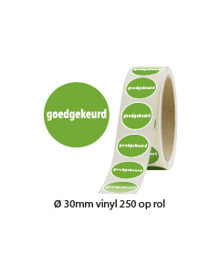 Sticker tekst goedgekeurd - vinyl 30mm op rol 250 stuks
