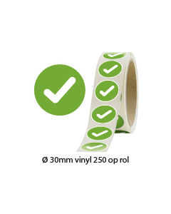 Sticker vinkje goedgekeurd - vinyl 30mm op rol 250 stuks